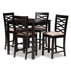 Baxton Studio Lanier Modern and Contemporary Sand Fabric Upholstered Espresso Brown Finished 5-Piece Wood Pub Set
